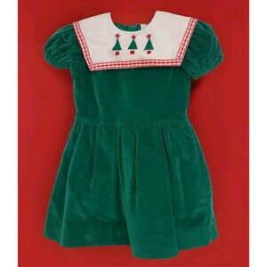 VTG Lisa Jackson Green Velvet Christmas Tree Girls Dress Size 4 VGUC